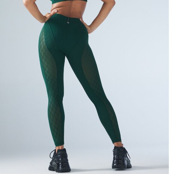 Savage X Fenty Peak Performance High-Waist X Mesh Legging Dark Green Leggings M - Picture 8 of 8
